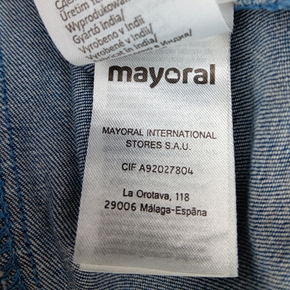 Mayoral Girls Size 16 Denim Jean Jacket Peplum Ruffle Full Zip 162cm Designer - Picture 8 of 8